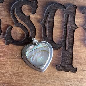 Sterling Silver Mother of Pearl Heart Pendant 925 Iridescent Shell Vintage Style